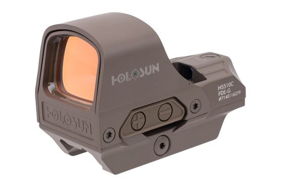 Holosun FDE HS510C Open Reflex Green Circle Dot Sight has push button controls